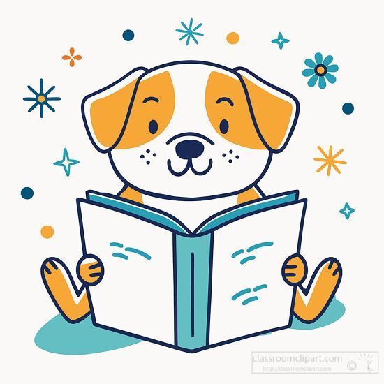 cute dog reading a book