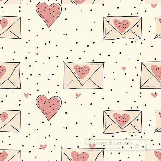 cute envelopes with heart stamps scattered hearts and dots on a 