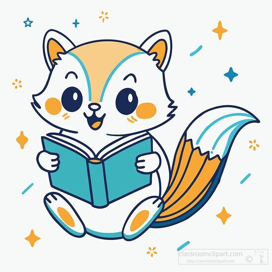 cute flying squirrel reading a book