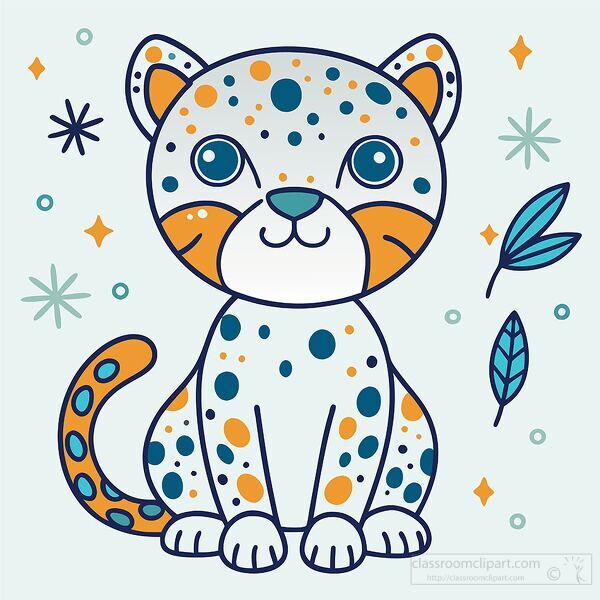 cute friendly baby cheetah with decorated tail kawaii style