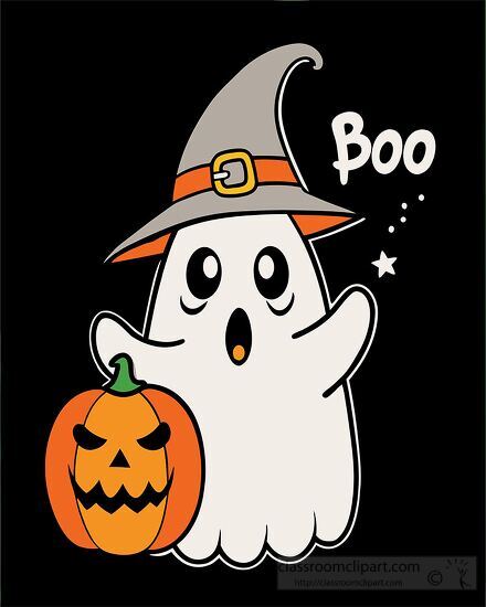 cute ghost with an orange pumpkin boo