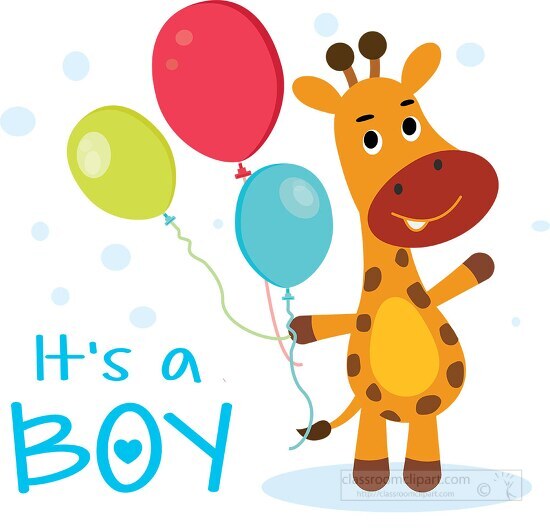 cute giraffe cartoon character holding balloons its a boy