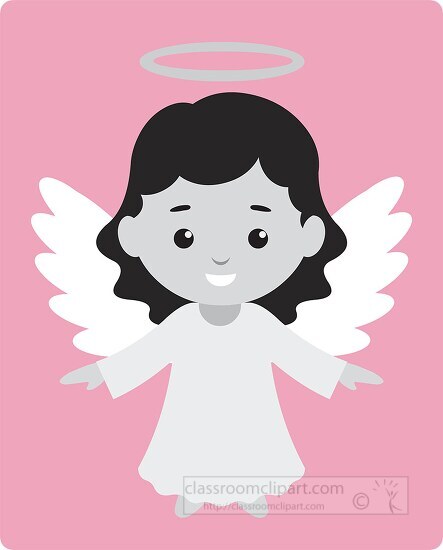 cute girl angel with white wings and golden halo gray color clip