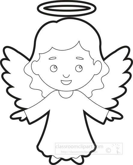 cute girl angel with white wings and golden halo outline clip ar