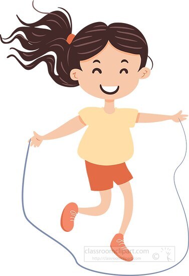 cute girl exercises by jumping rope