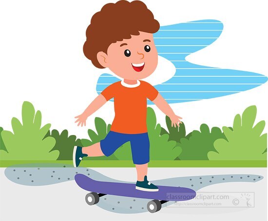 cute little boy riding skateboard in outdoor park clipart