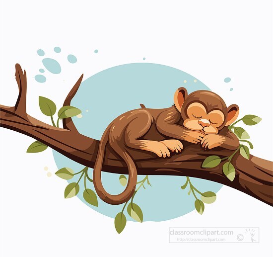 cute monkey sleeping peacefully in a tree clip art