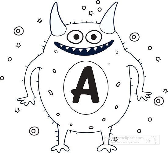 cute monster with the letter A black outline