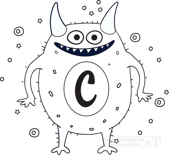 cute monster with the letter C black outline