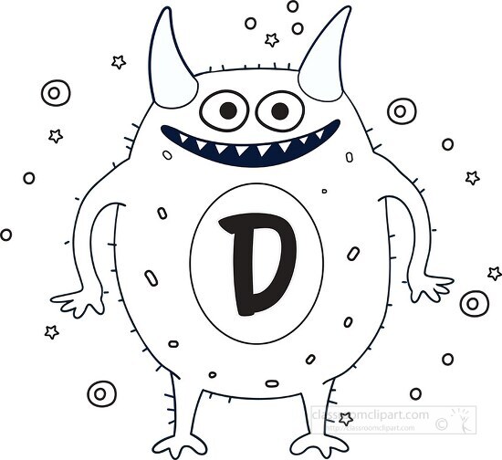 cute monster with the letter D black outline