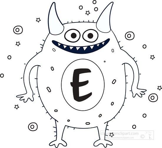 cute monster with the letter E black outline