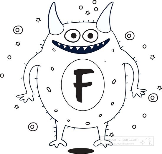 cute monster with the letter F black outline