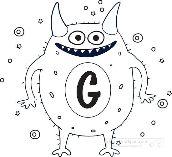cute monster with the letter G black outline