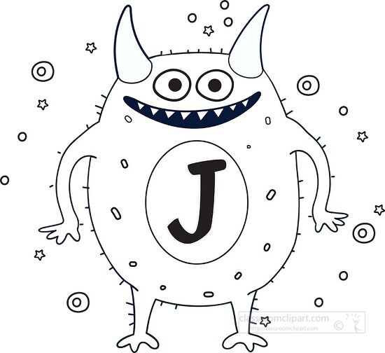 cute monster with the letter J black outline