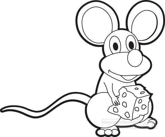 cute mouse holding cheese outline printable clip art