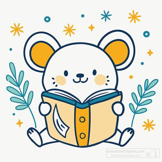 cute mouse with big ears enjoying a book