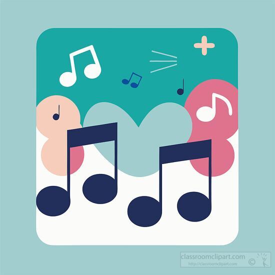 simple joyful with musical notes with hearts and circles clipart