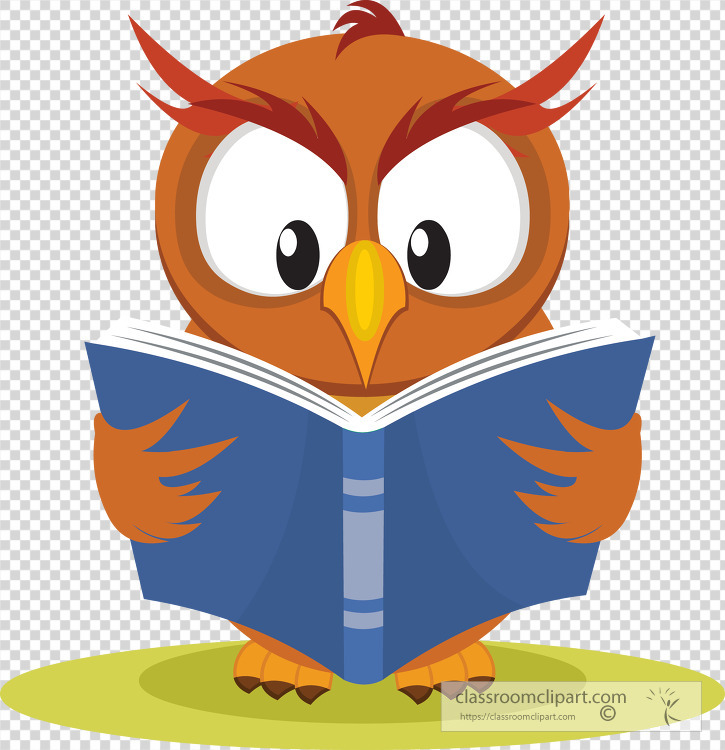 cute owl reading book transparent