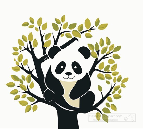 cute panda in a tree flat design clip art