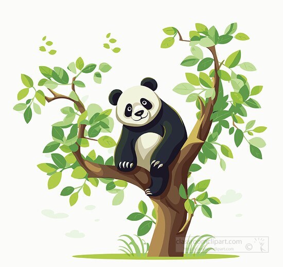 cute panda sitting on a large tree clip art