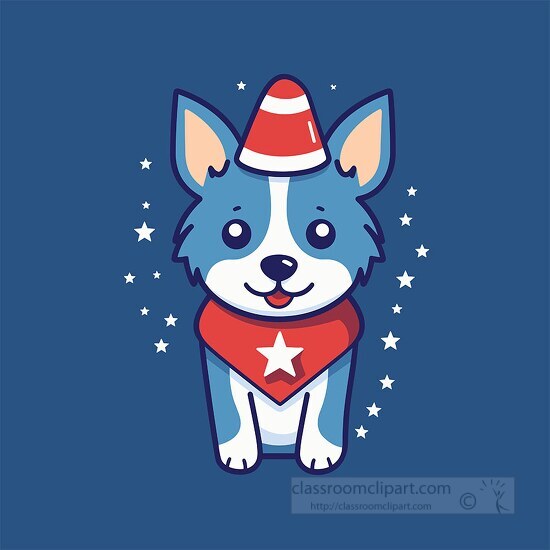 Cute patriotic dog wearing a red hat