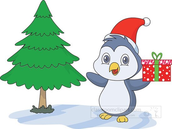 cute penguin christmas tree gift clipart copy