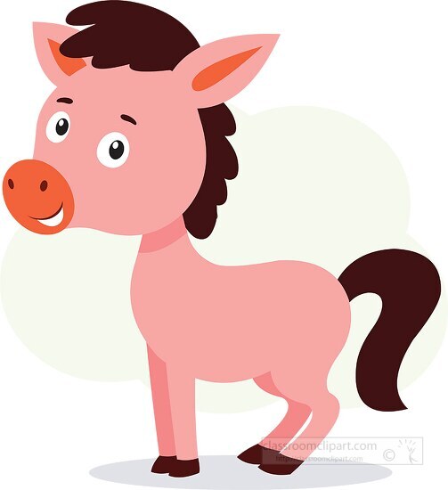 cute pink horse cartoon character clipart