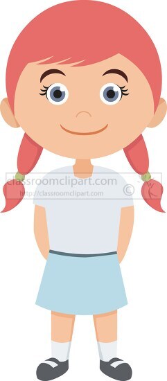 cute red head girl with pig tails in shirt and tee shirt clipart