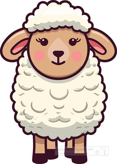 cute sheep cartoon character with pink cheeks clip art