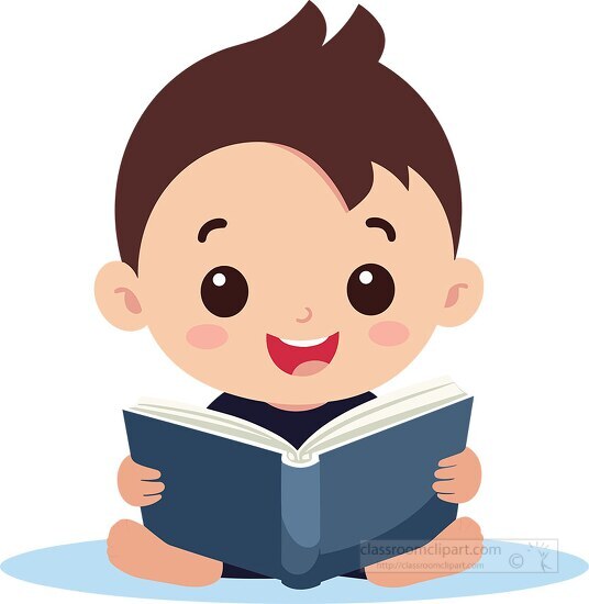 cute smiling baby holds an open book