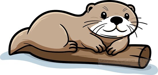 cute smiling otter restimg on a wooden log