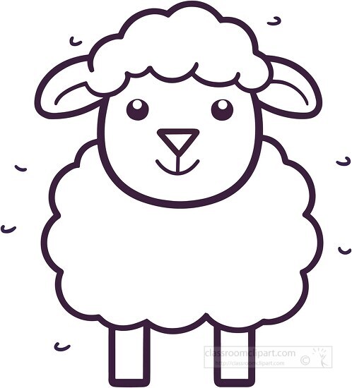 cute smiling sheep vector illustration black outline printable c