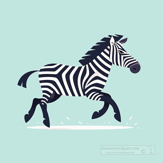 cute striped zebra running playful blue background