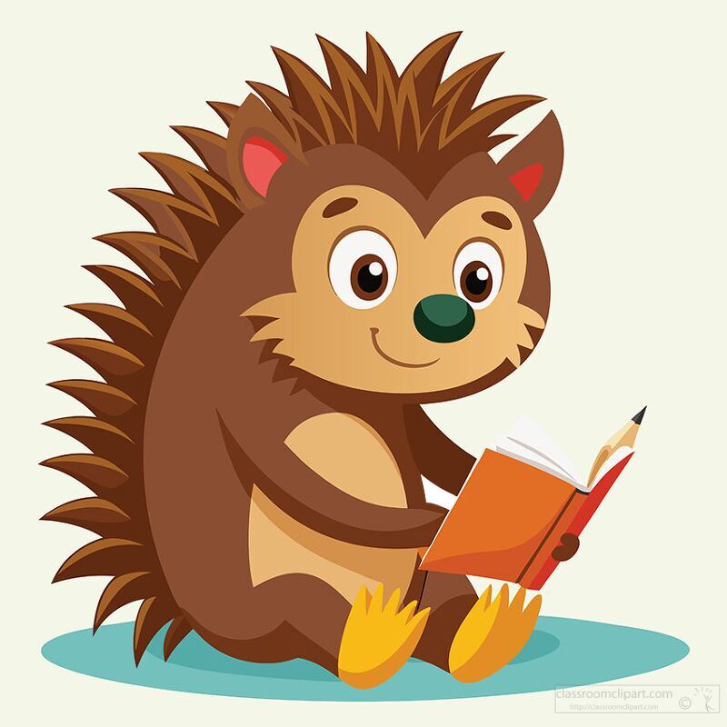 cute studious porcupine holds an open book