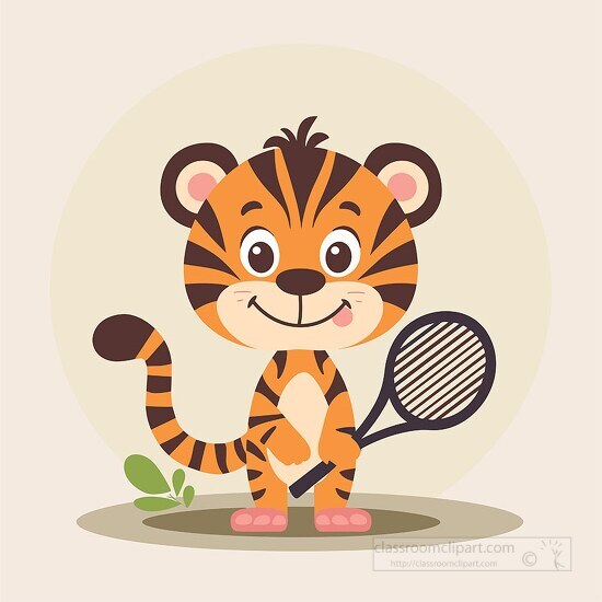 Cute tiger holding a tennis racquet