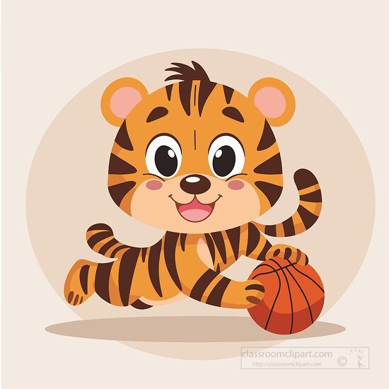 Cute tiger running with a basketball