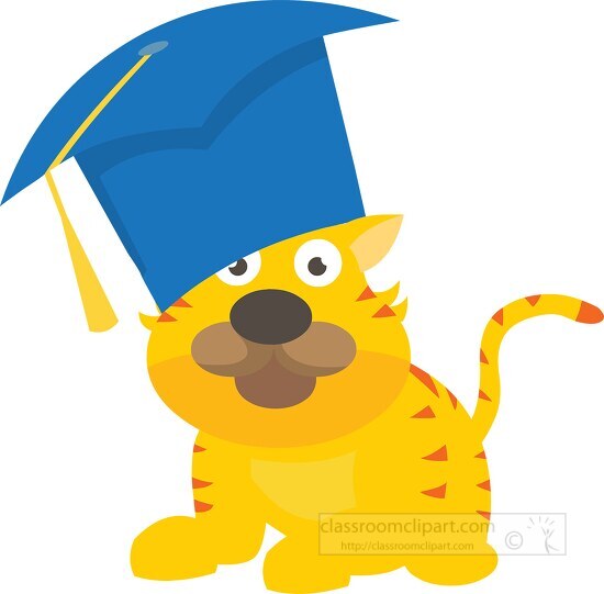 Cute Tiger Wearing a Graduation Cap Clipart