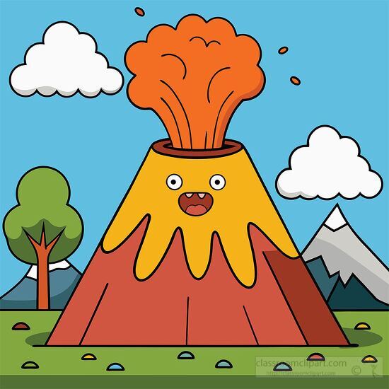 cute volcano character is erupting magma