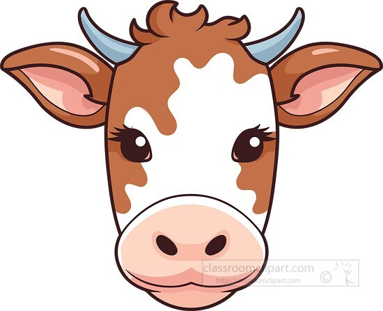 cute white brown cow with horns animal face