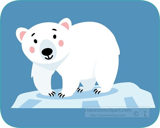cute white polar bear with pink cheeks on iceberg clipart