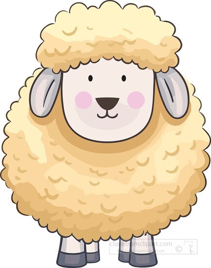 cute yellow sheep with a fluffy coat clip art