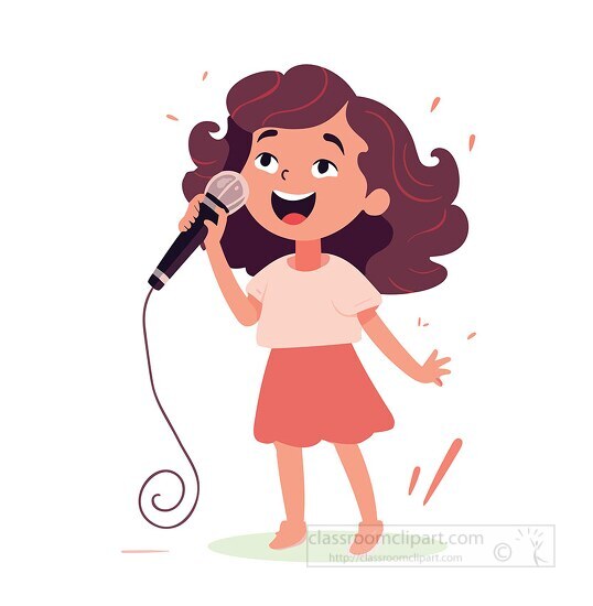 cute young girl holding a microphone and singing clip art