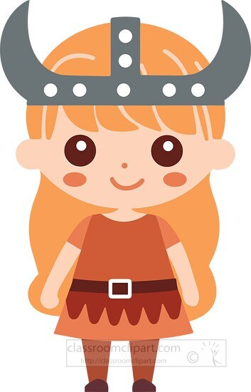 cute young viking girl wears iron helmet