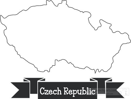 czech republic black outline text on ribbon