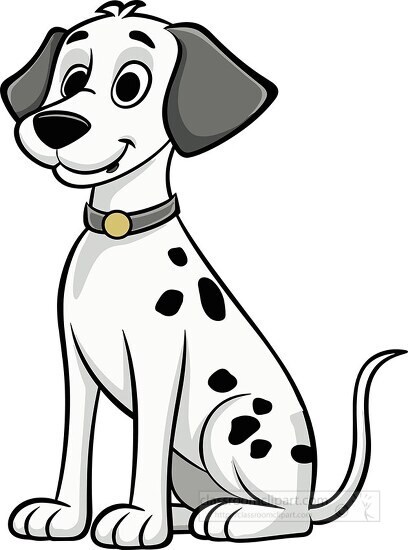 dalmatian dog sitting, with black spots and a happy face