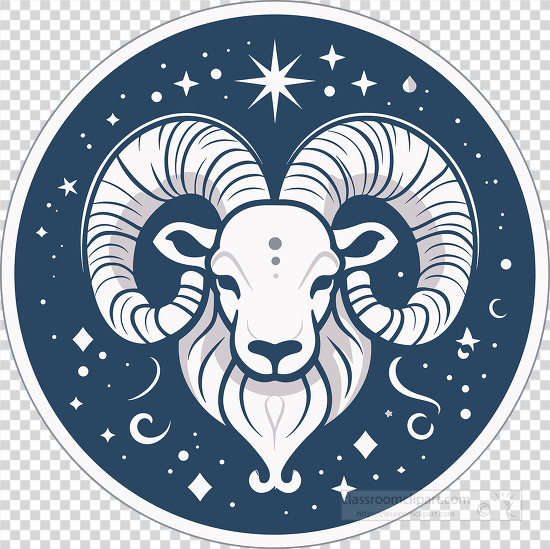 Dark blue circular icon featuring the Aries zodiac