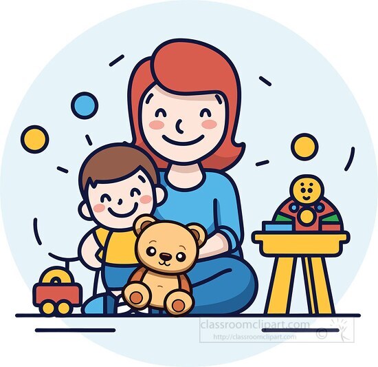 day care teacher with a child surrounded by toys