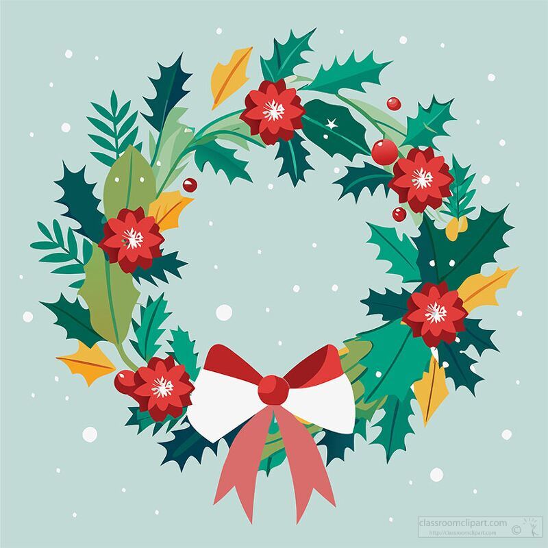 decorative winter wreath with holly leaves red berries