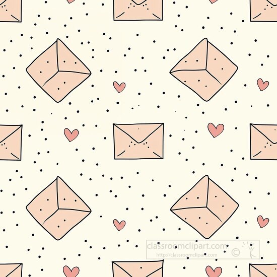 delicate pattern with floating hearts and envelopes on a dotted 