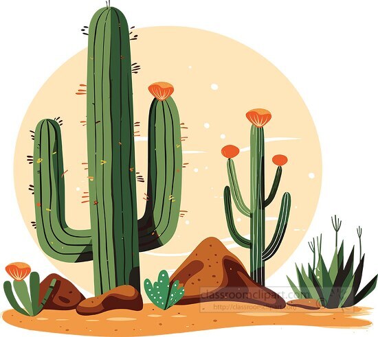 desert scene with growing cactus clipart